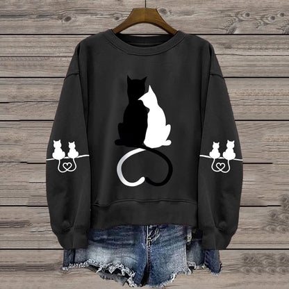 Women's Love Cute Cat Print Casual Sweatshirt elevenforest