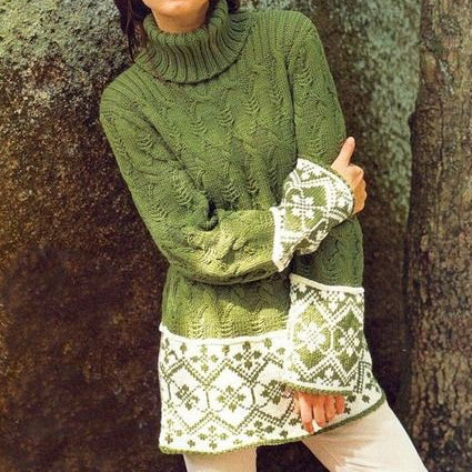 Women'S Warm Lace Design Turtleneck Aran Sweater artswardrobe