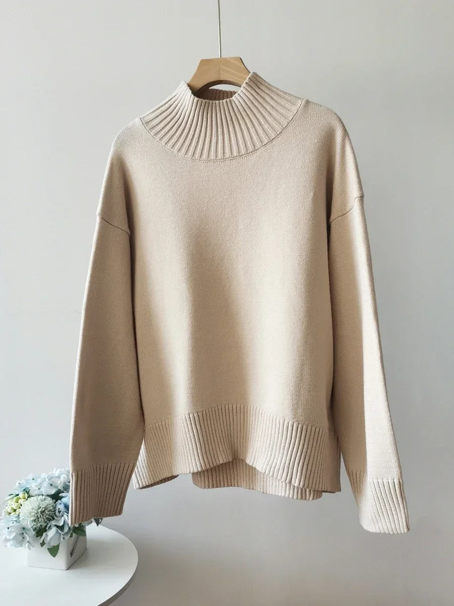 Pull surdimensionné à col roulé en coton, épaules tombantes, coloris brun chocolat