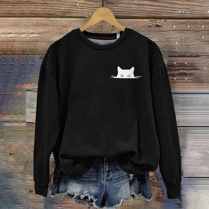 Women's Embroidered Black Cat Print Sweatshirt elevenforest