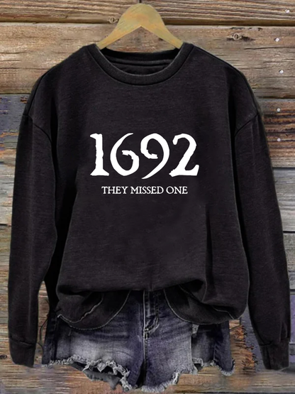 Comstylish Women's 1692 They Missed One Salem Witch Printed Round Neck Long Sleeve Sweatshirt
