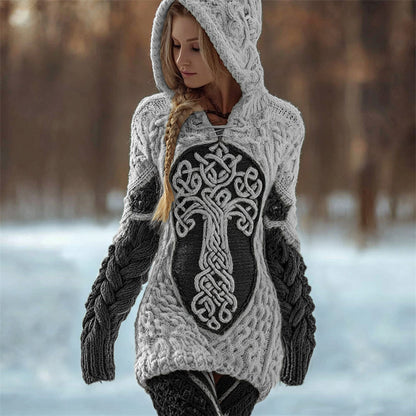 Viking Tree Of Life Celtic Contrast Cozy Chunky Hooded Sweater artswardrobe