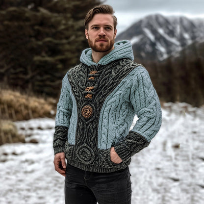 Vintage Celtic Mythology Irish Men's Knit Hooded Sweater artswardrobe
