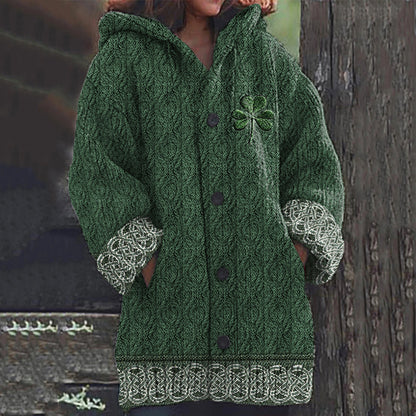 Women's Irish Celtic Knot Jacquard Hooded Sweater elevenforest