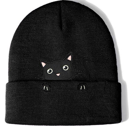Cat Embroidery Cute Cat Knitted Hat elevenforest
