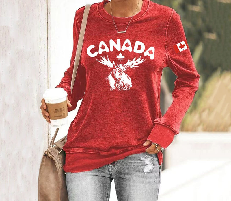 Comstylish Women's Canada Print Crew Neck Casual Sweatshirt