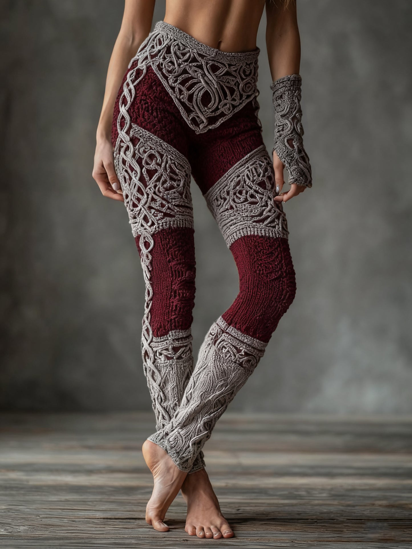 Vintage Viking Celtic Knot Art Knit Jacquard Cozy Leggings artswardrobe