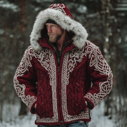 Men's Christmas Santa Celtic Art Warm Hooded Knit Sweater Jacket artswardrobe