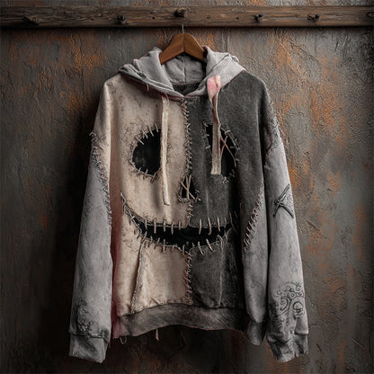Comstylish Halloween Pumpkin Face Contrast Stitched Washed Hoodie