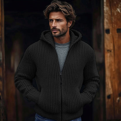 Men's Vintage Solid Color Zip Pocket Hooded Sweater elevenforest