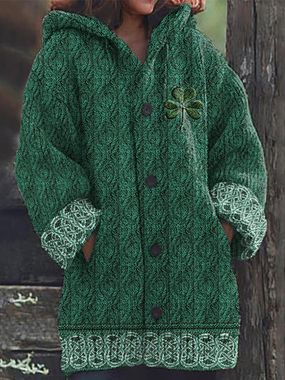 Women's Irish Celtic Knot Jacquard Hooded Sweater elevenforest