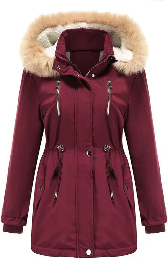 EP | manteau long avec capuche en fourrure synthétique et doublure en polaire