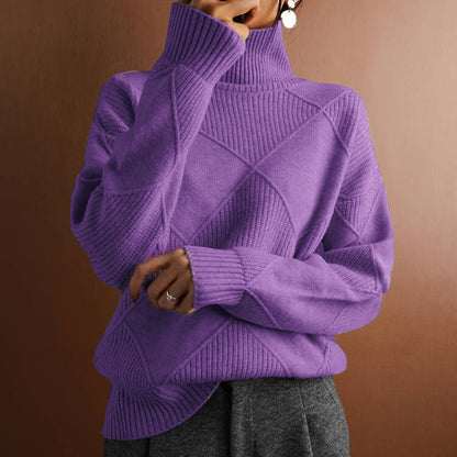 Loose Turtleneck Warm Sweater Solid Color Knitted Sweater elevenforest