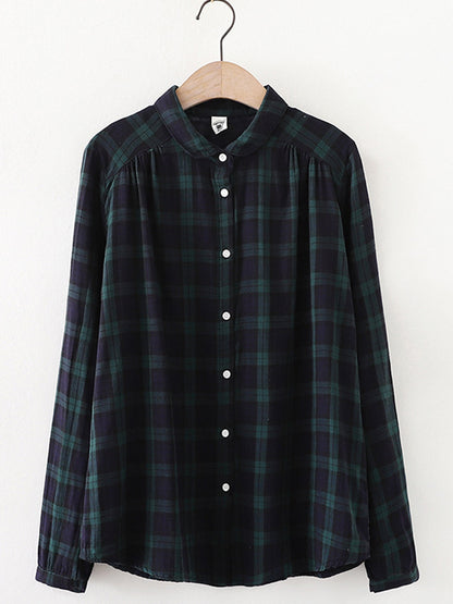 Women's Vintage Simple Linen Blend Long Sleeve Shirt artswardrobe