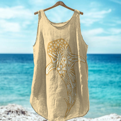 Whale Art Print Linen Blend Tank Top artswardrobe