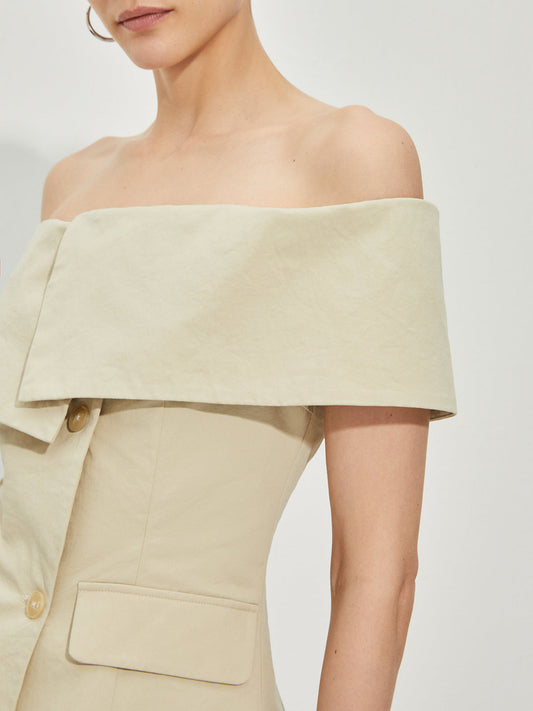 EP | Blazer Épaule Nue Ajusté à Motifs Patchwork