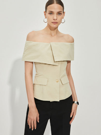 EP | Blazer Épaule Nue Ajusté à Motifs Patchwork