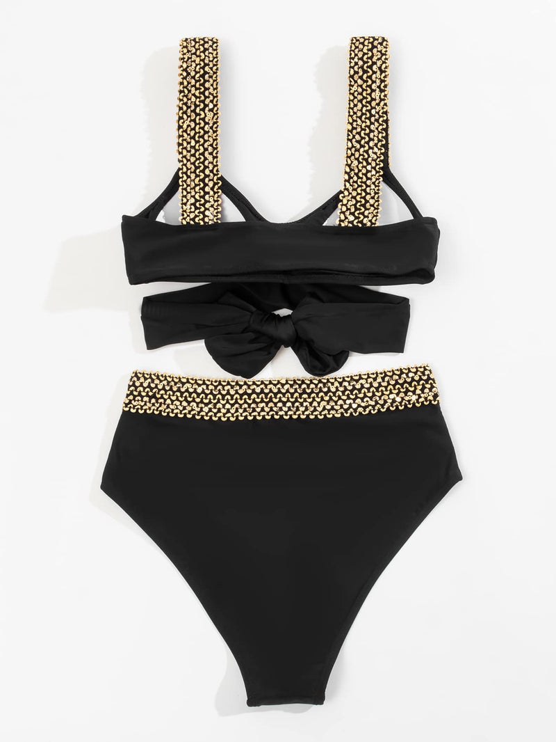 Alma® | Gold-colored Bikini With Cross-shoulder Strap and High Waist