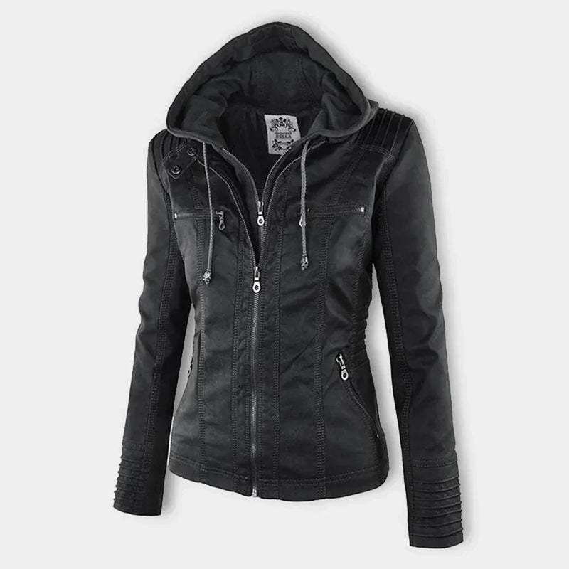 EP | Veste en cuir pour femme avec capuche