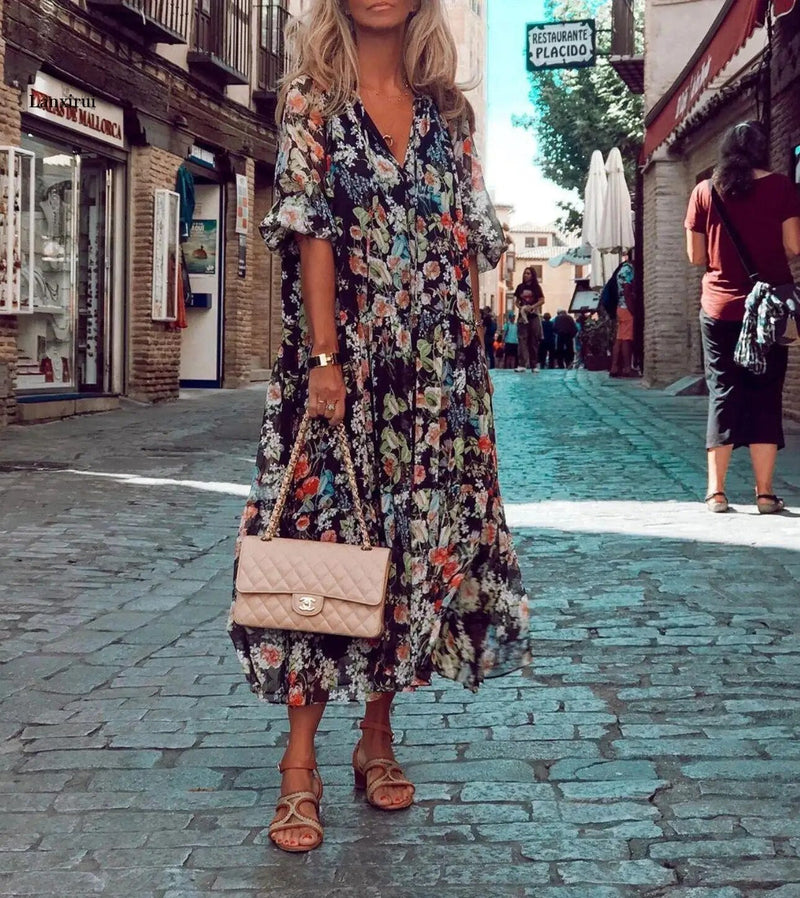SL | Maxi-robe avec col en V et motif floral