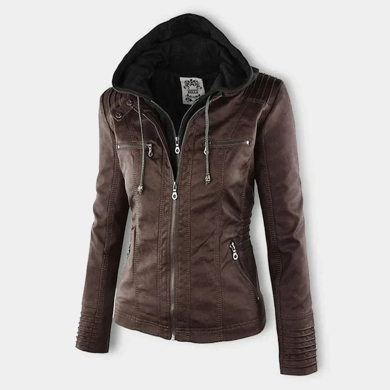 EP | Veste en cuir pour femme avec capuche