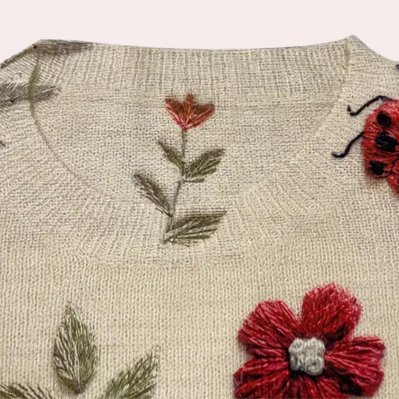 Pull en coton avec insectes et fleurs tricotés multicolores