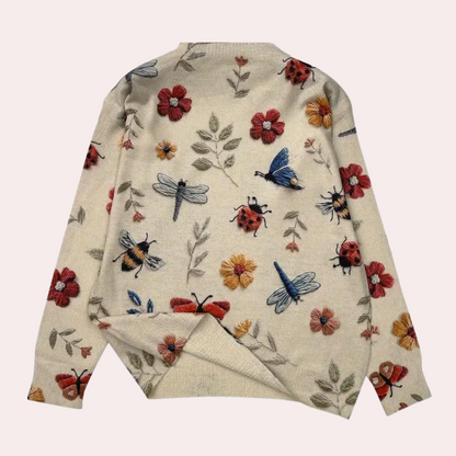 Pull en coton avec insectes et fleurs tricotés multicolores