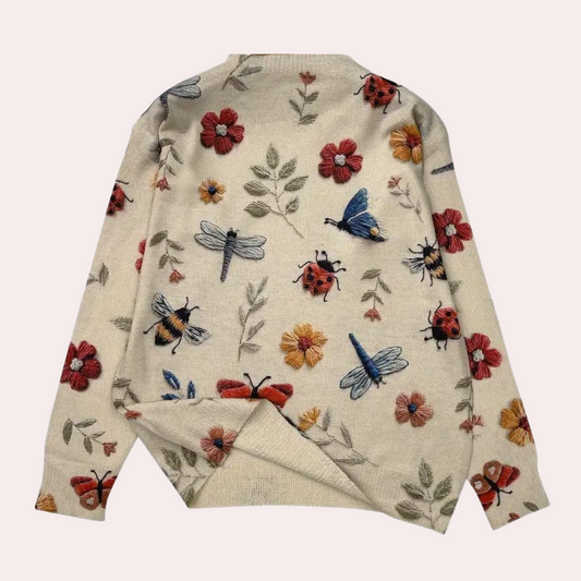 Pull en coton avec insectes et fleurs tricotés multicolores