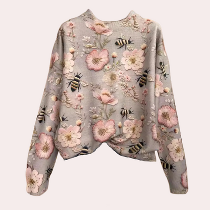 Pull en coton avec insectes et fleurs tricotés multicolores