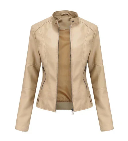 Veste en cuir pour femme à col Mao