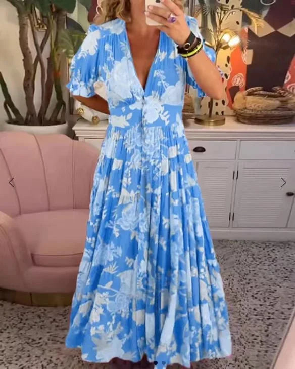 SL | Confortable robe longue avec décolleté en V et pochette