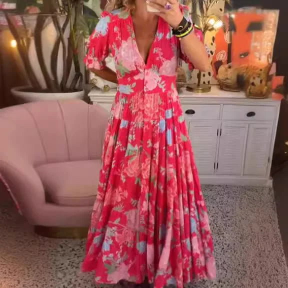 SL | Confortable robe longue avec décolleté en V et pochette