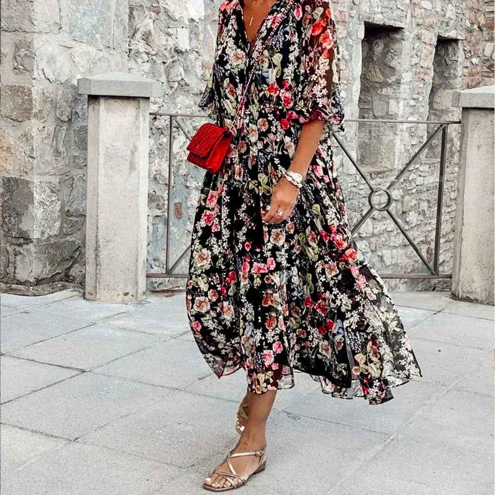SL | Maxi-robe avec col en V et motif floral