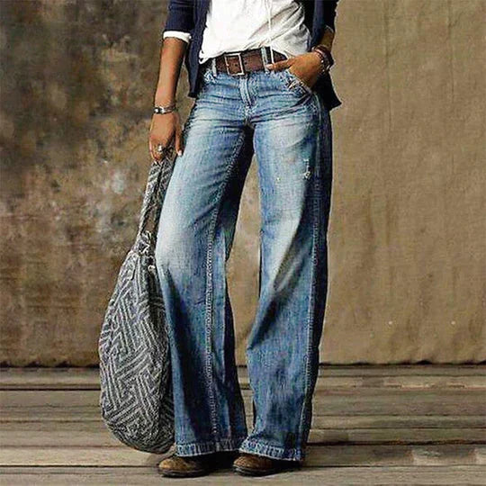 SL | Jeans en denim vintage avec une jambe large et une taille haute