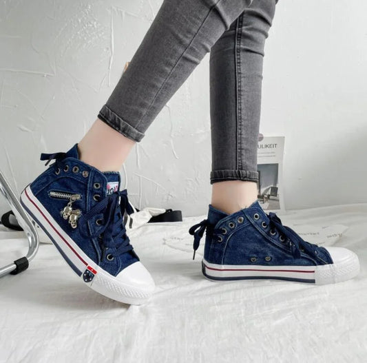 SL | Baskets en denim avec semelles blanches