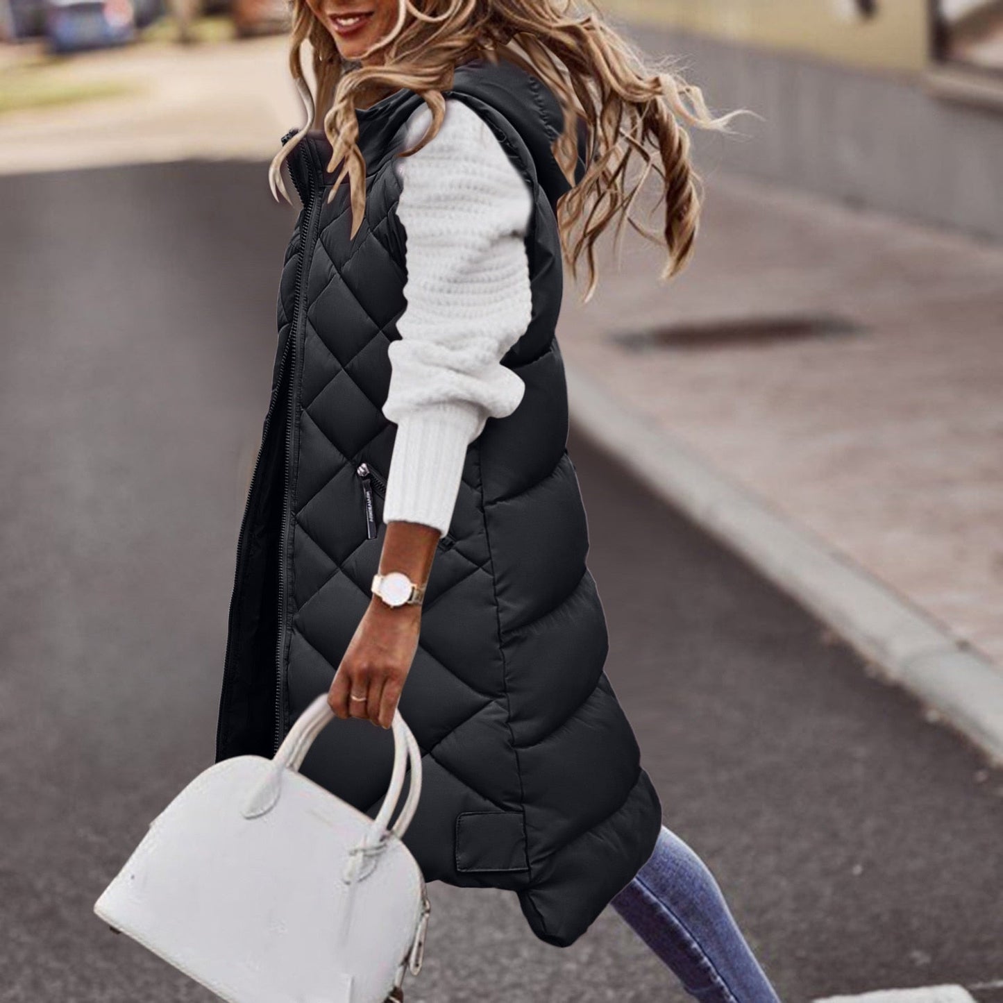 EP | Gilet bouffant long avec capuche pour femmes