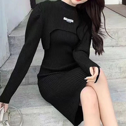 EP | Robe deux pièces avec manches buffet et gilet châle