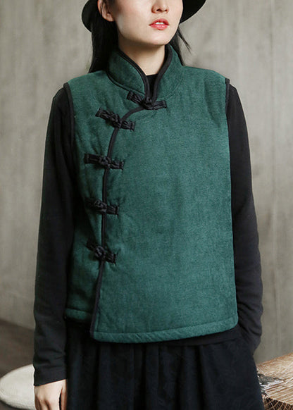 Nouveau gilet polaire vert à col montant, boutons, chaud, sans manches