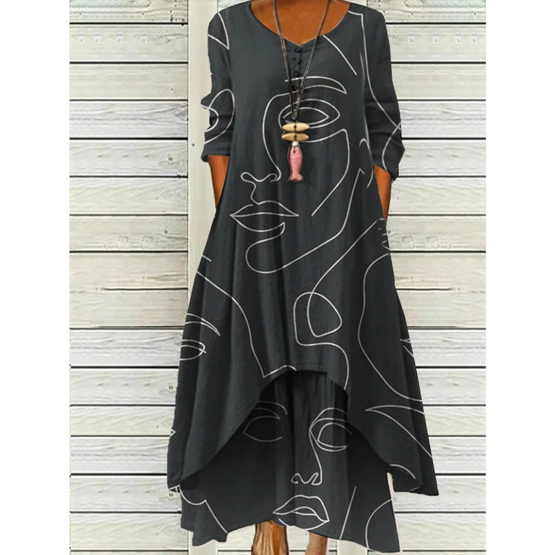 SL | Maxi-robe à manches longues - décolleté à boutons