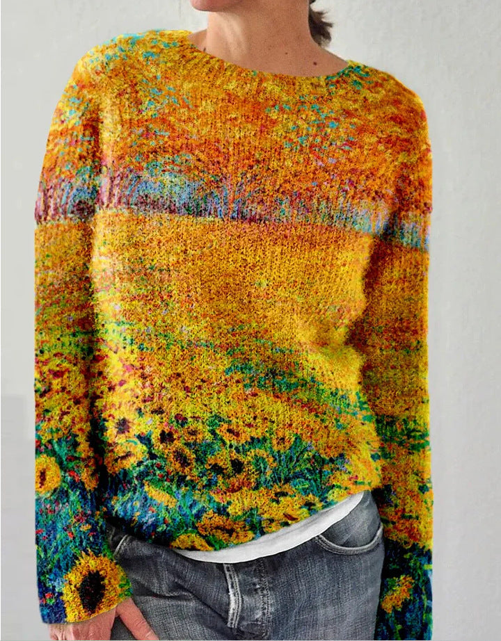 SL | Pull-over artistique en tricot de paysage