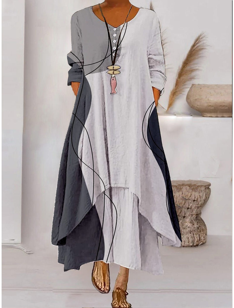SL | Maxi-robe à manches longues - décolleté à boutons