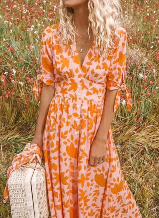 SL | Maxi robe avec décolleté en V fleuri