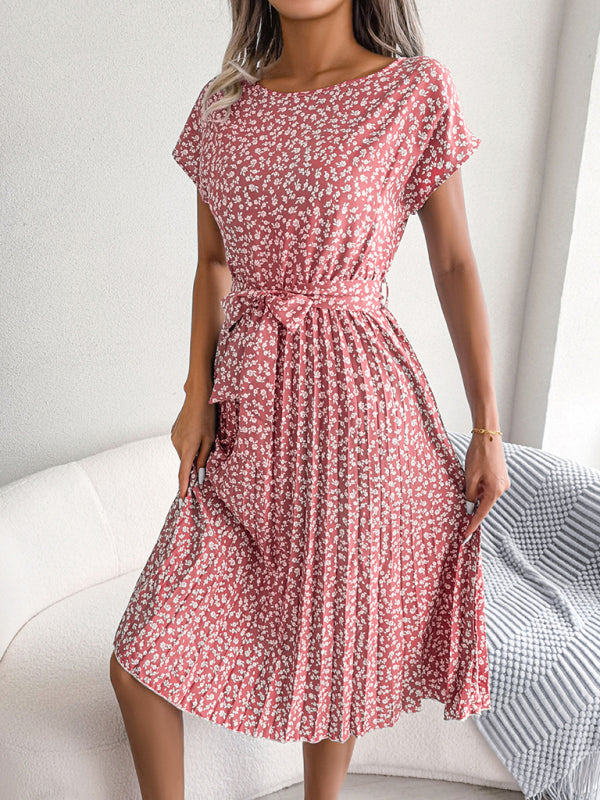 SL | Robes midi avec cravate et imprimé floral Encolure ronde Trapèze