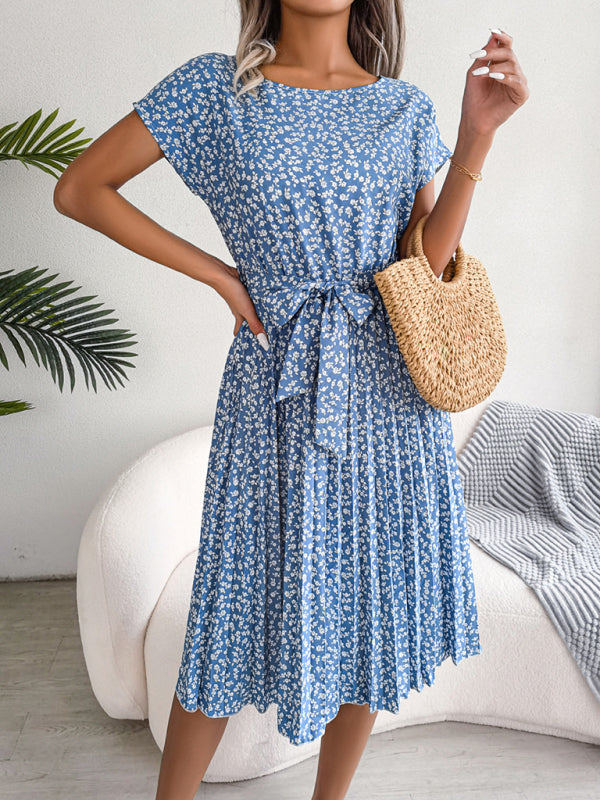 SL | Robes midi avec cravate et imprimé floral Encolure ronde Trapèze