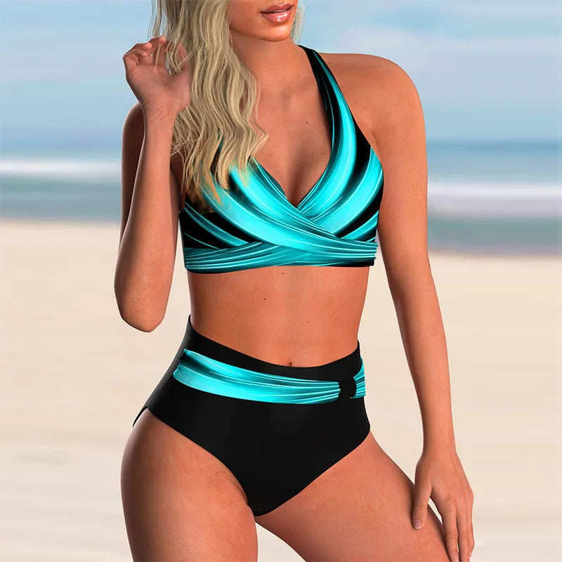 Brigitte® | High Waisted Push-up Halter Bikini Set