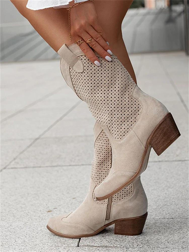 EP | Talon moyen Cuir suédé brûlé Bottes femme coupe basse Trendy