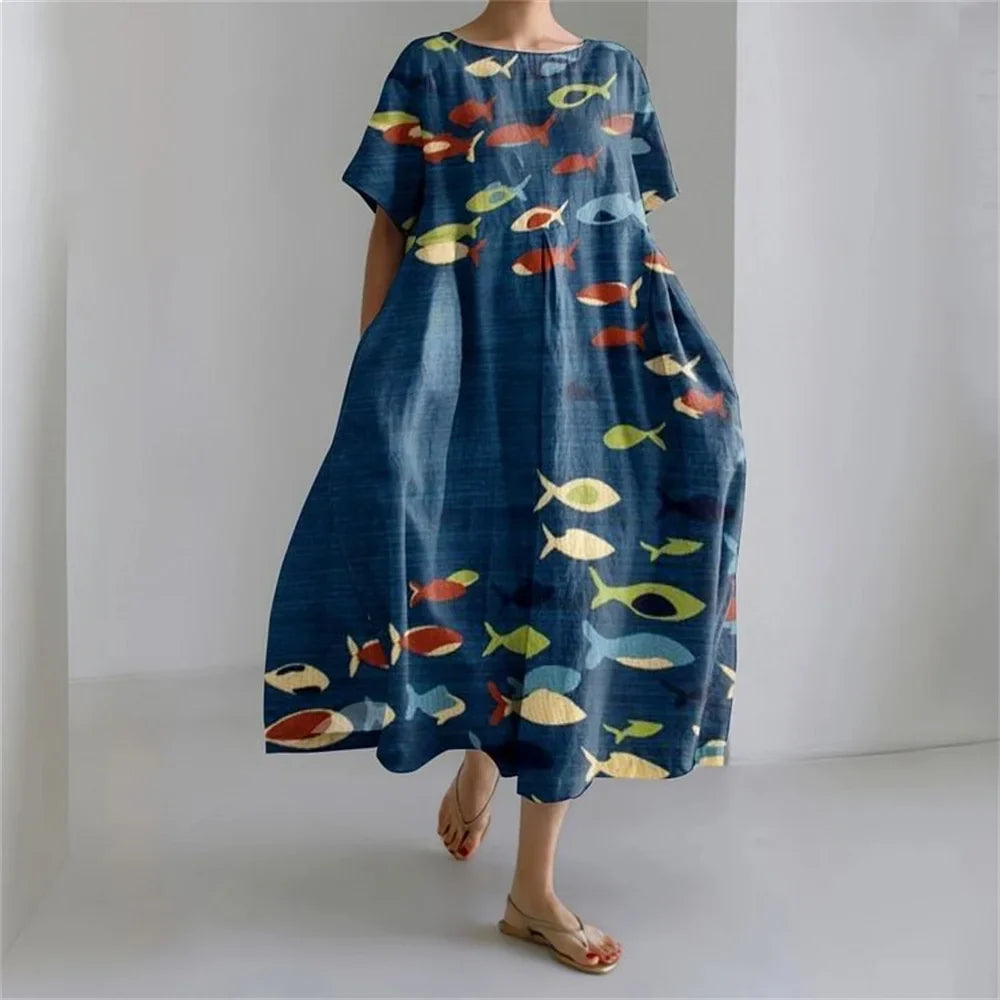 SL | Plus-Size Robe d'été loose fit avec poche & décolleté O Robe maxi d'été élégante