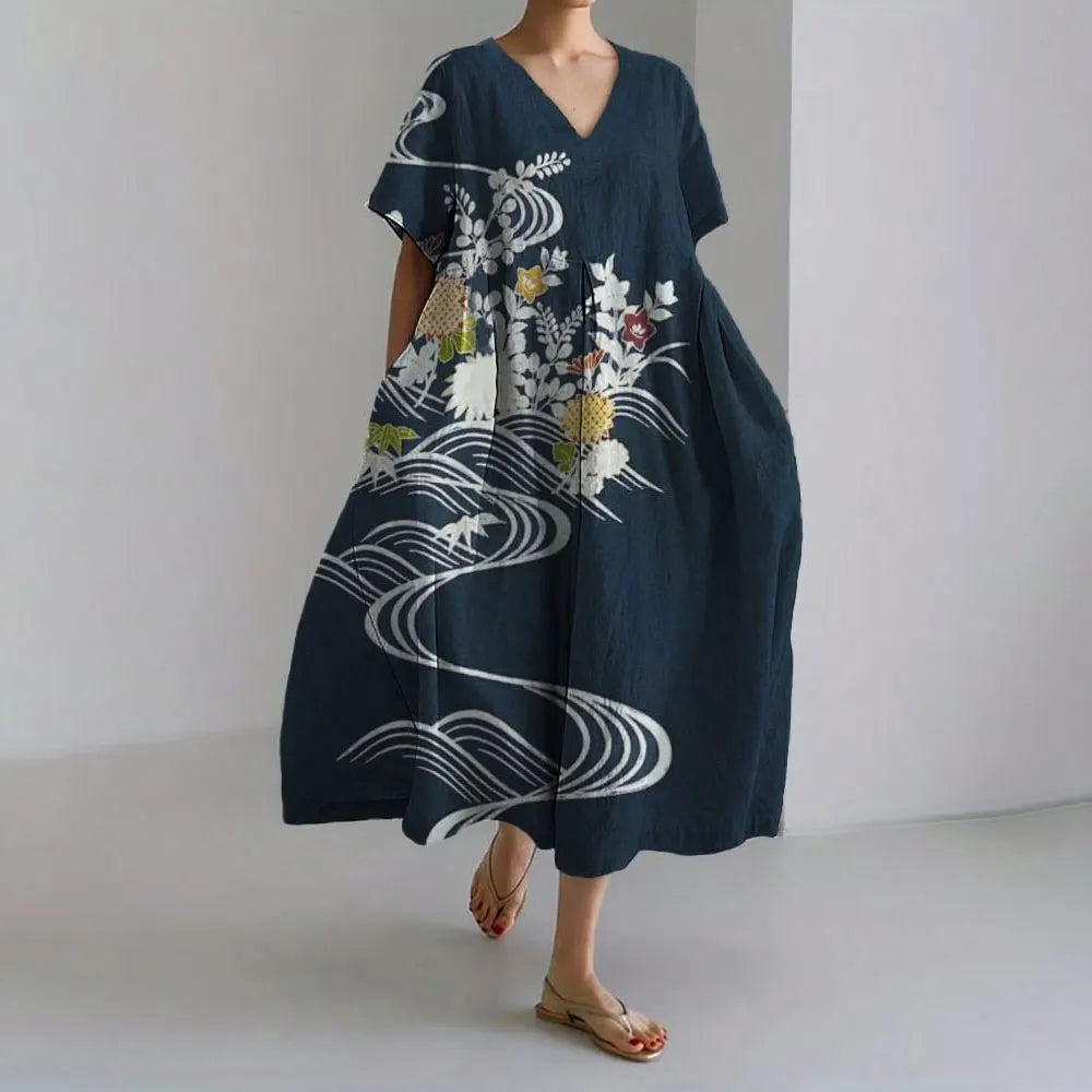 SL | Plus-Size Robe d'été loose fit avec poche & décolleté O Robe maxi d'été élégante