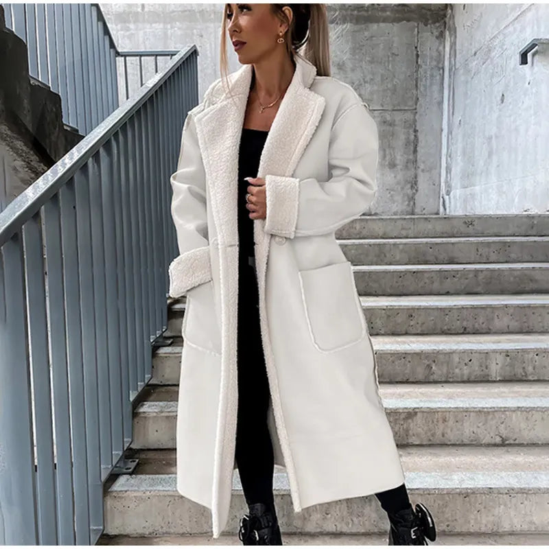 EP | Veste longue en cuir avec fourrure