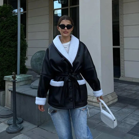 EP | Veste d'hiver en cuir avec fourrure